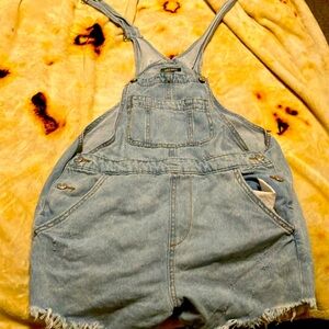 Blue denim short overalls